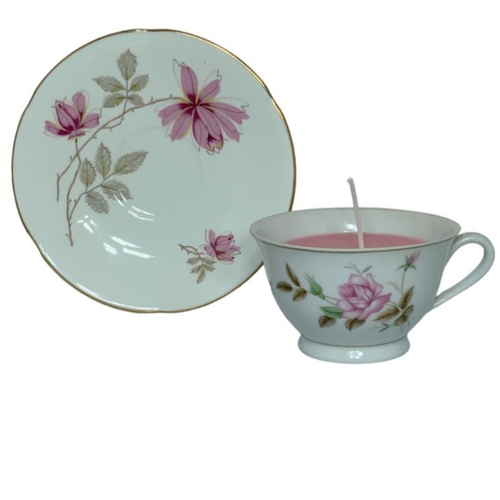 Vintage HandmadeTeacup Candle Saucer Set with Artisan Hand Poured Soy Candle - Picture 4 of 16